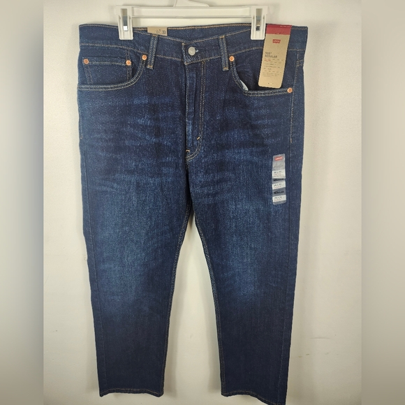 Levi's 505 Men's 36x30 Dark Wash Stretch Blue Jeans 99% Cotton NWT - Picture 2 of 8